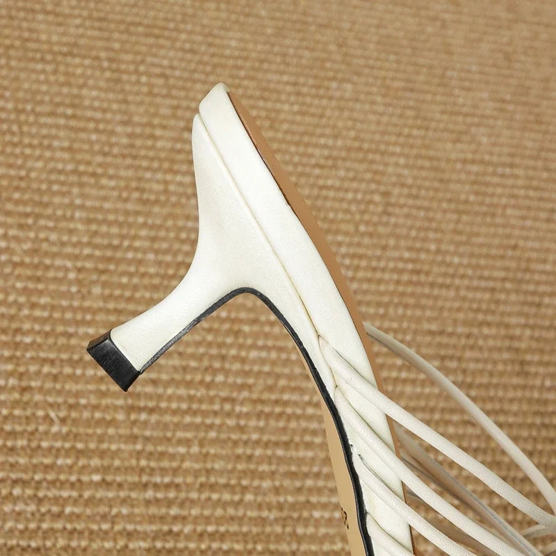 leather sheepskin retro woven comfortable and breathable high Heels