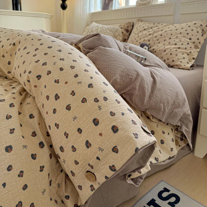 Korean Button Style Floral Print Bedding Set