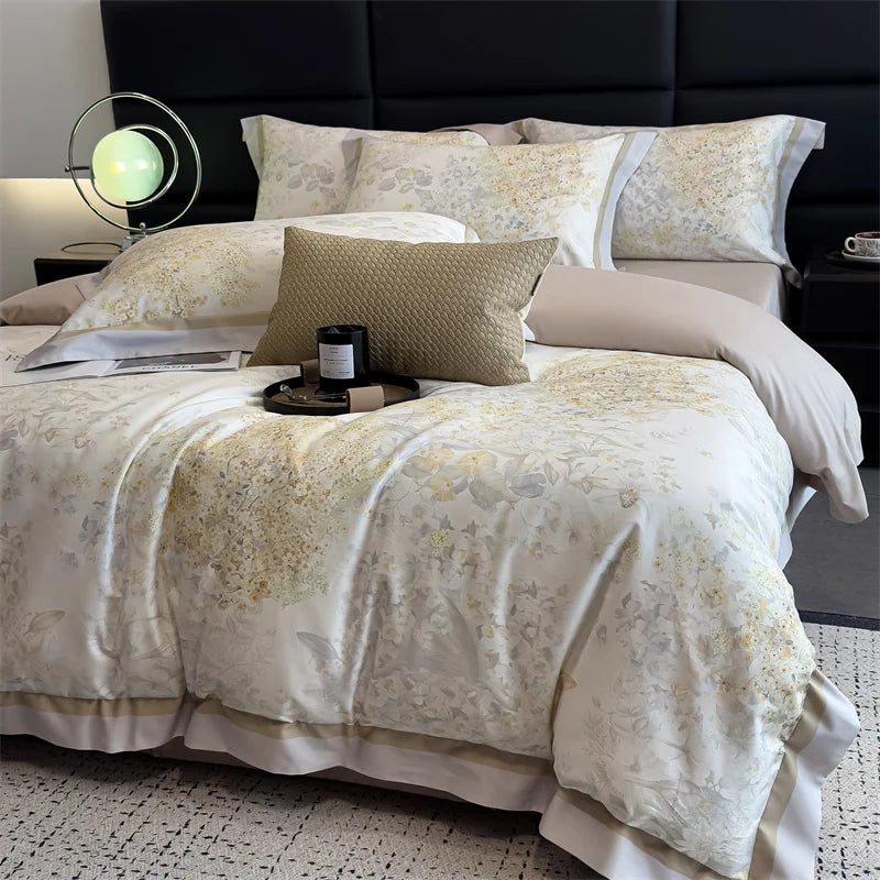 1000TC Egyptian Cotton Flowers Print Luxury Digital Printing Bedding Set