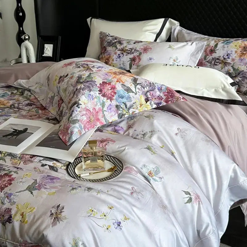 Premium 1000TC Egyptian Cotton American Oil Painting Style Flower Print Bedding Set