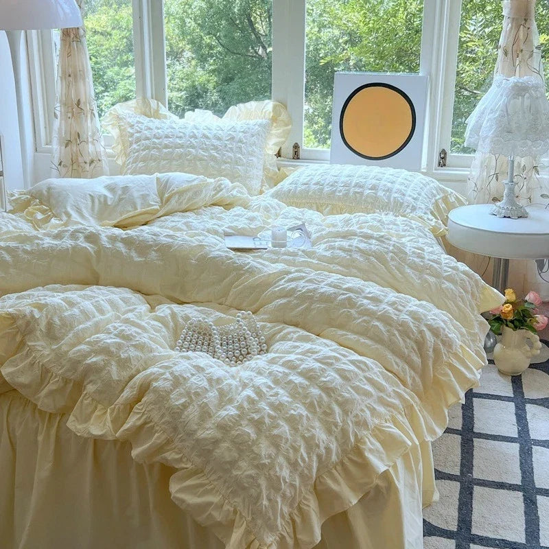 Japanese Seersucker Queen Quilt Cover Set 3/4 Pcs Soft Washed Bedding Set