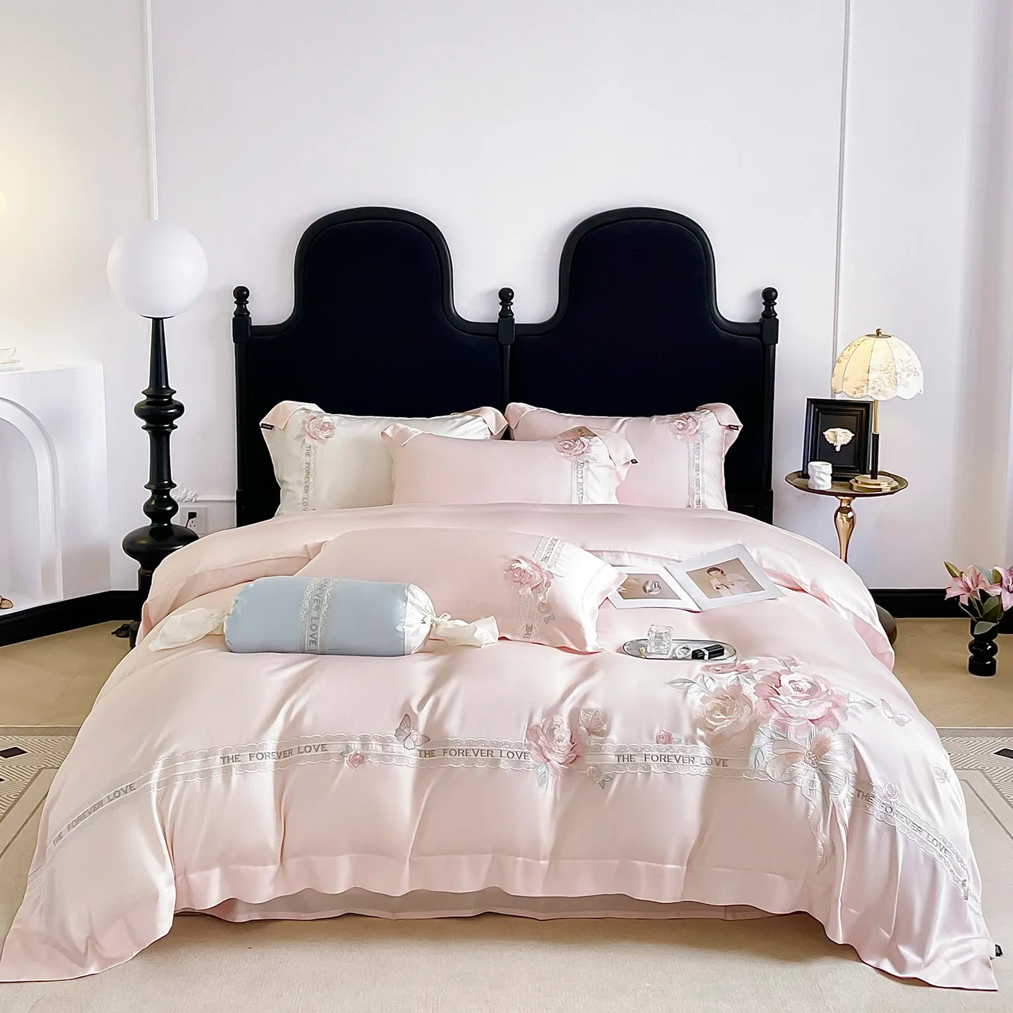 500TC Long-staple Cotton Chic Flowers Butterfly Heavy Embroidery Bedding Set