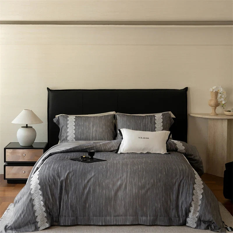 1000TC Lyocell Cotton Soft Silky Elegant Lace Luxury Bedding Set