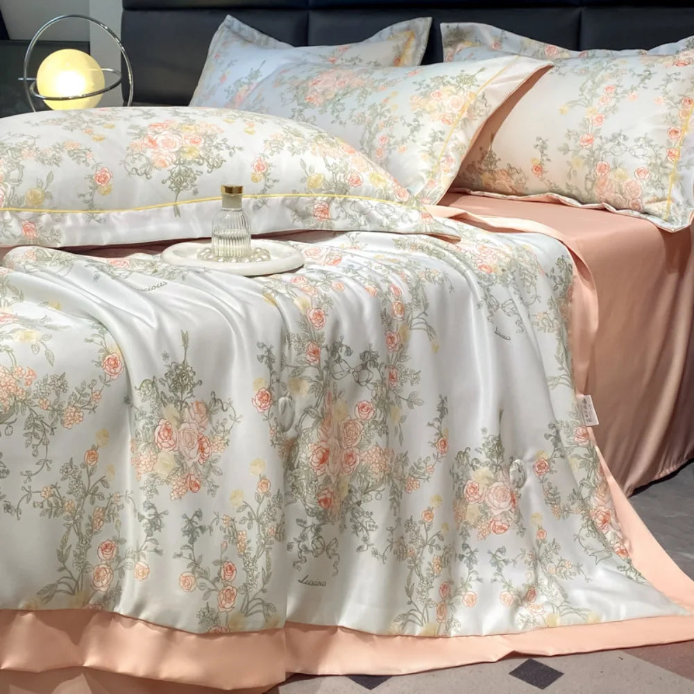 Summer Printed Quilt Set with Pillowcase Washed Cotton Bedding Set