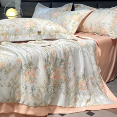 Summer Printed Quilt Set with Pillowcase Washed Cotton Bedding Set