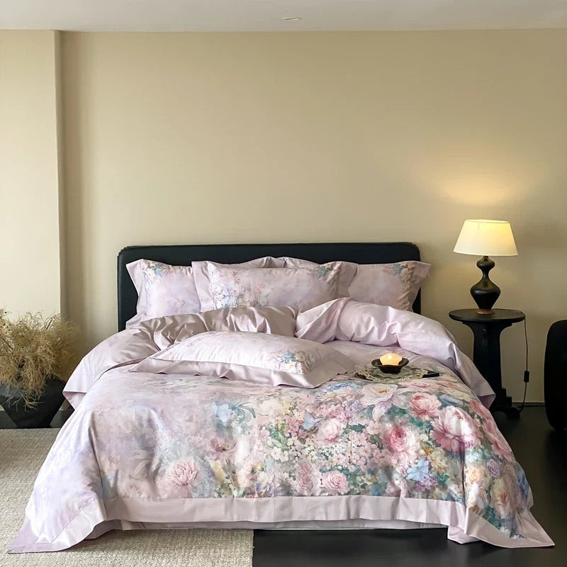Premium 1000TC Egyptian Cotton Flower Digital Printing Soft Silky Bedding Set