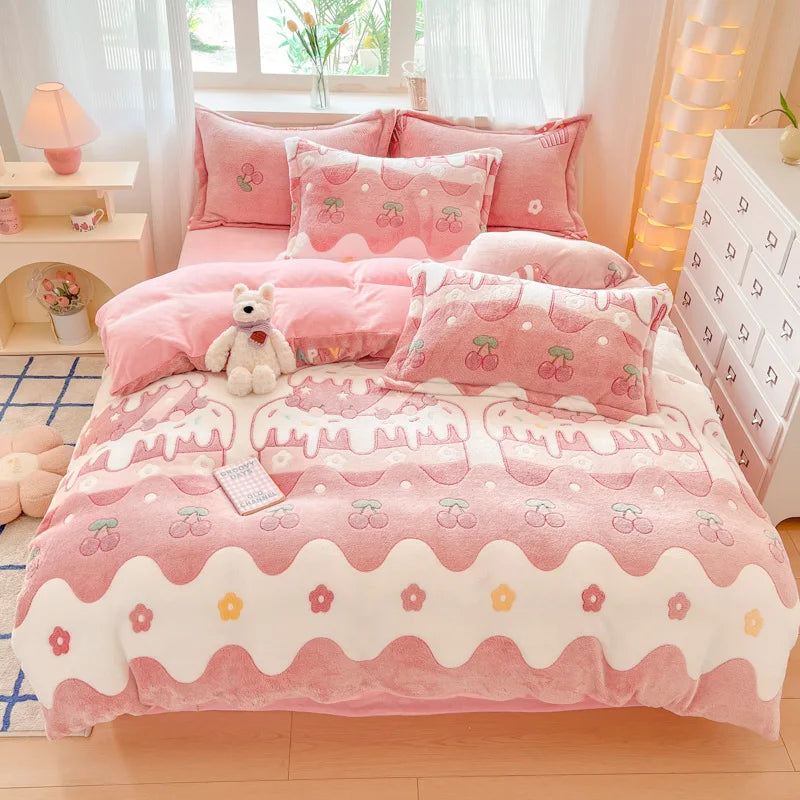 Cute Cartoon Velvet Bedding Set