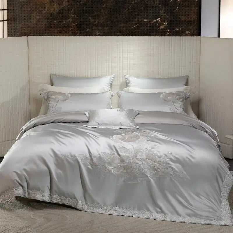Green Brocade Egyptian Cotton Soft Silky Luxury Bedding Set