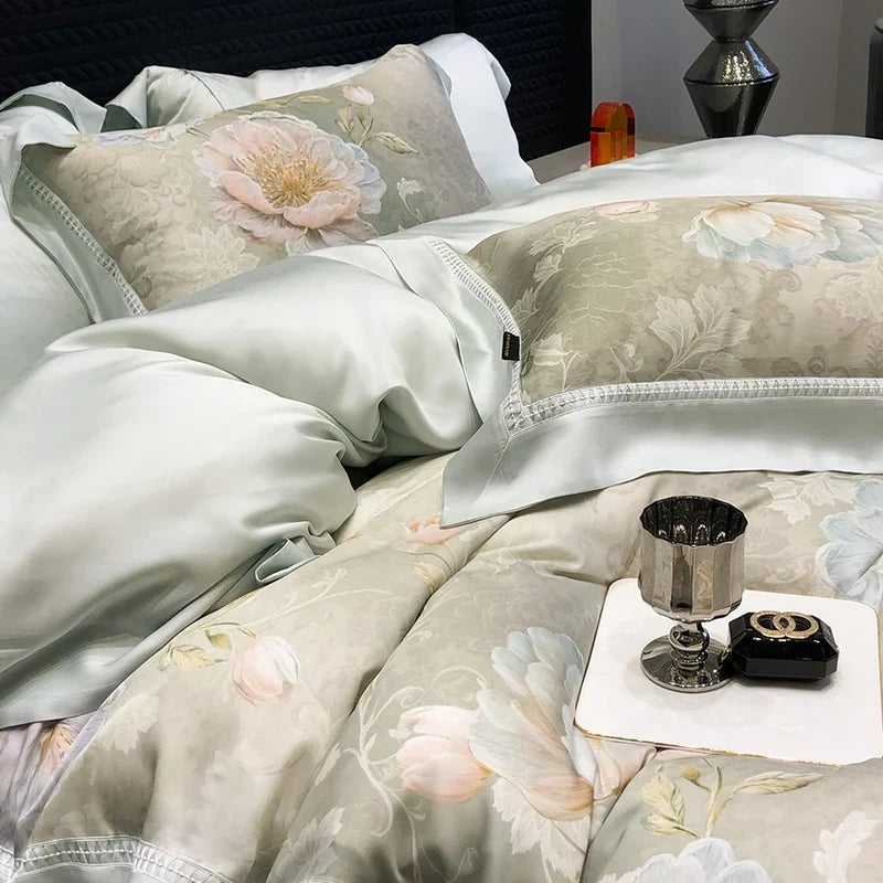 800TC Lyocell Eucalyptus Fiber Soft Silky Cooling Flowers Prints Bedding Set