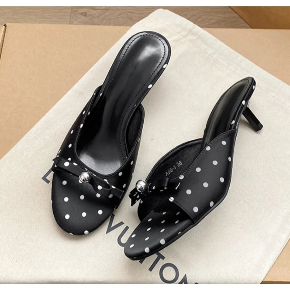 Polka Dot Open Toe Woman Slippers Elegant Stripper Thin Heels