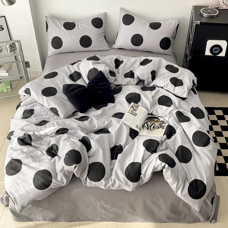 Simple Green Striped Duvet Cover Bed Sheet Pillowcase Set Full Queen King Cotton Bedding Set