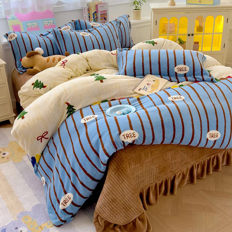 Winter Velvet Quilt Duvet Cover Suit Soft Plush Comforter Cover Queen King Bedding Set
