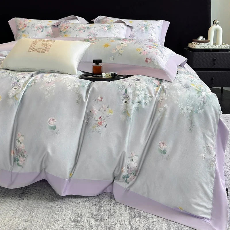 1000TC Egyptian Cotton Blooming Flowers Prints Luxury Queen King Size Bedding Set