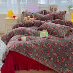 Winter Velvet Quilt Duvet Cover Suit Soft Plush Comforter Cover Queen King Bedding Set