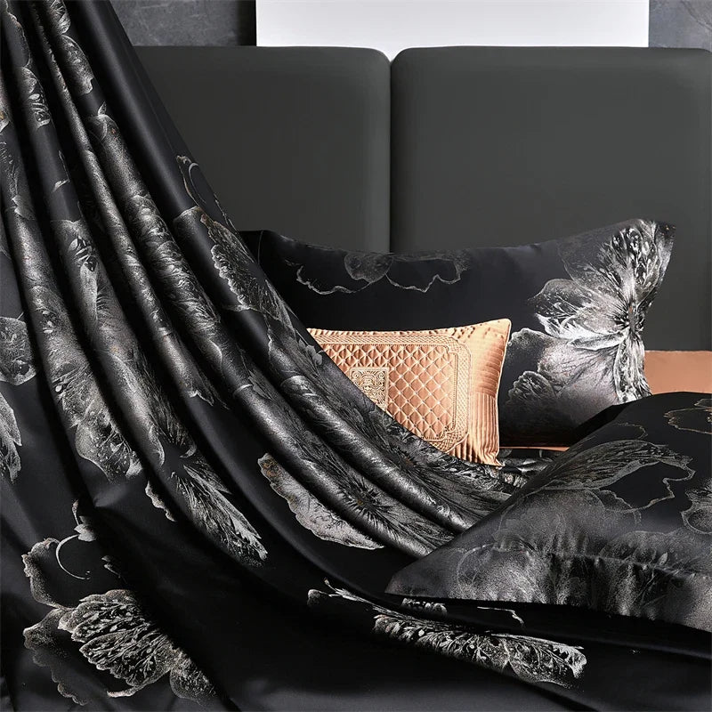 1000TC Egyptian Cotton Floral Jacquard Silky Satin Bedding Set