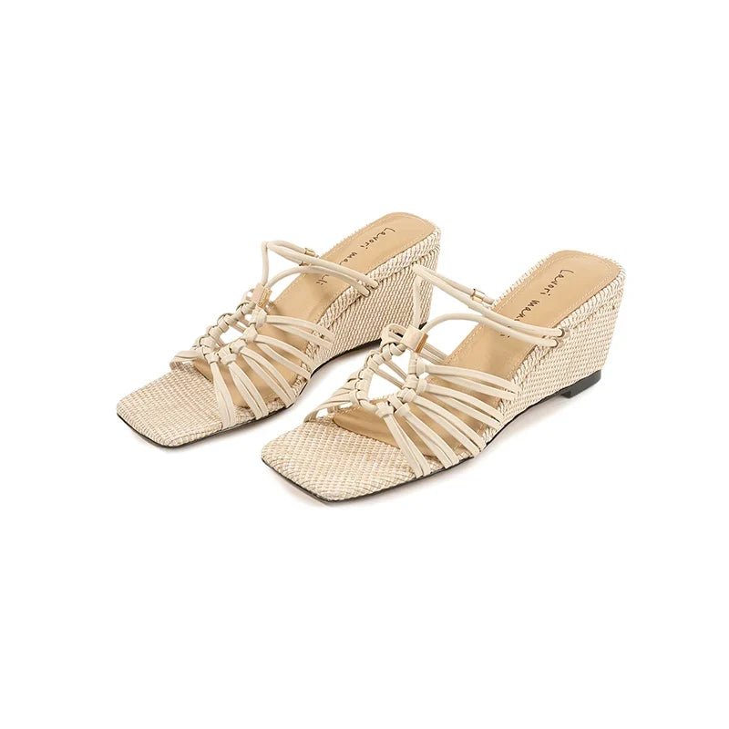 leather woven high Heels