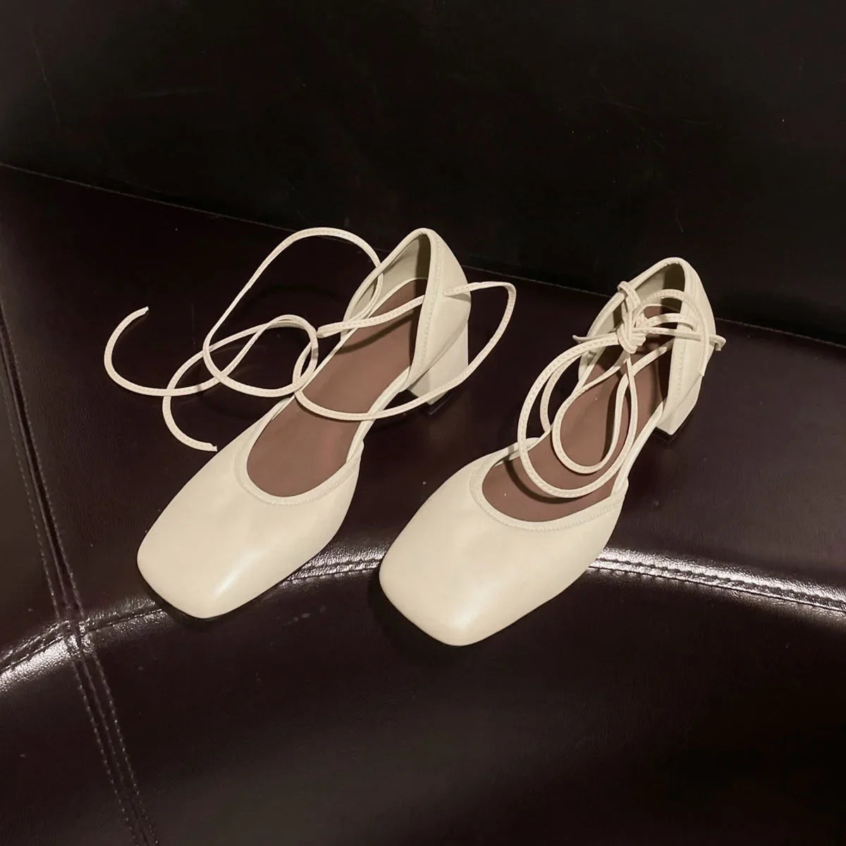 sheepskin Cross tied mary jane Shoes