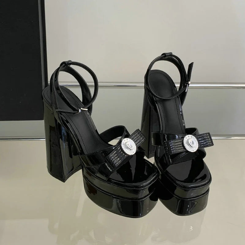 Thick Soled Patent Leather  High Heels