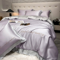 Class A 100% Lyocell Four Piece Set Ice Cold Feeling Silk Duvet Cover Smooth Bedding for Bedroom