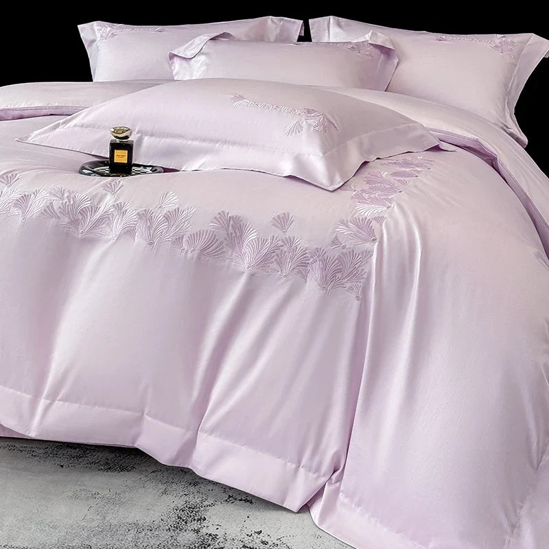 Luxury Embroidery Solid Color Premium Egyptian Cotton Queen King Bedding Set