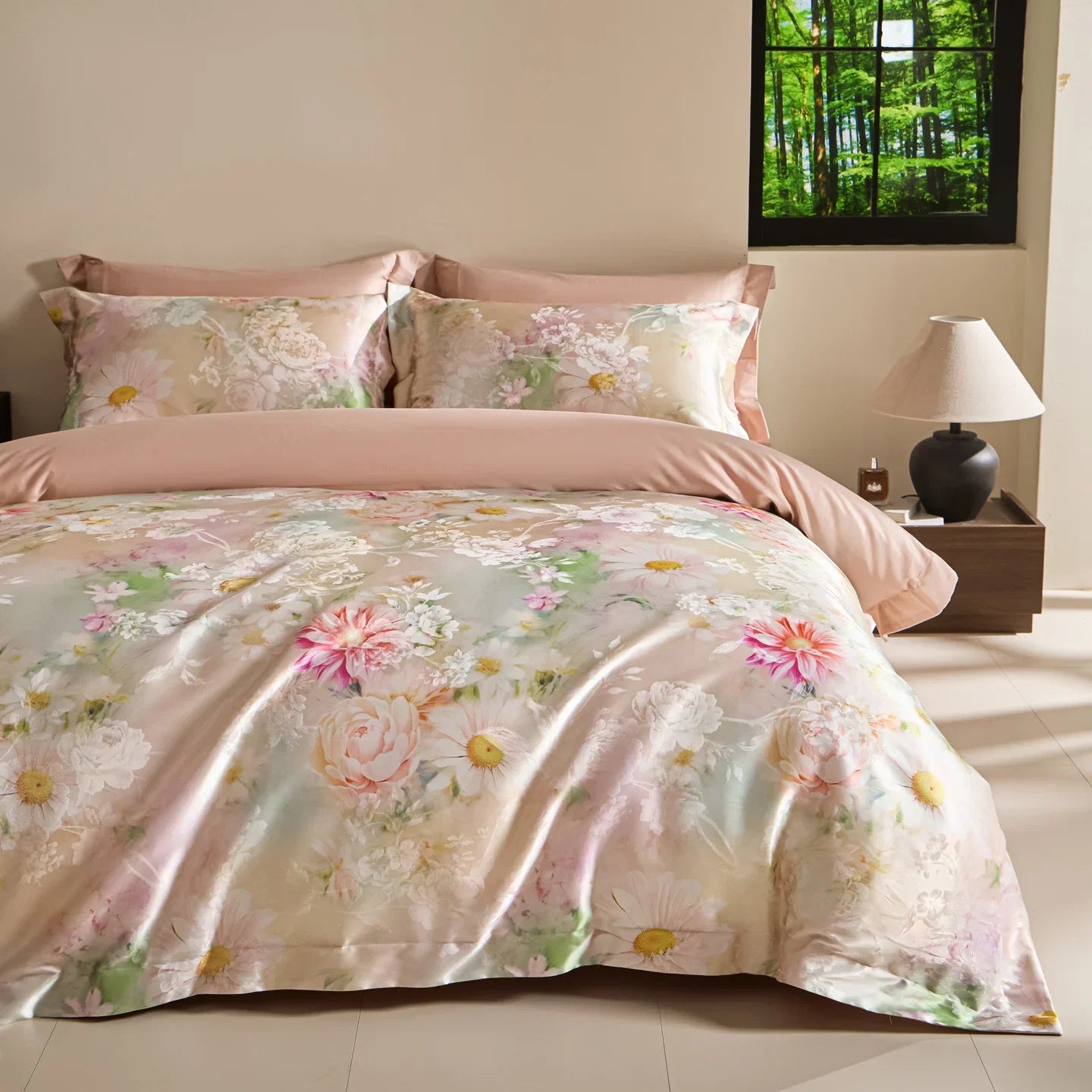 American Vintage Flowers Jacquard Brocade Silky Cotton Luxury Bedding Set