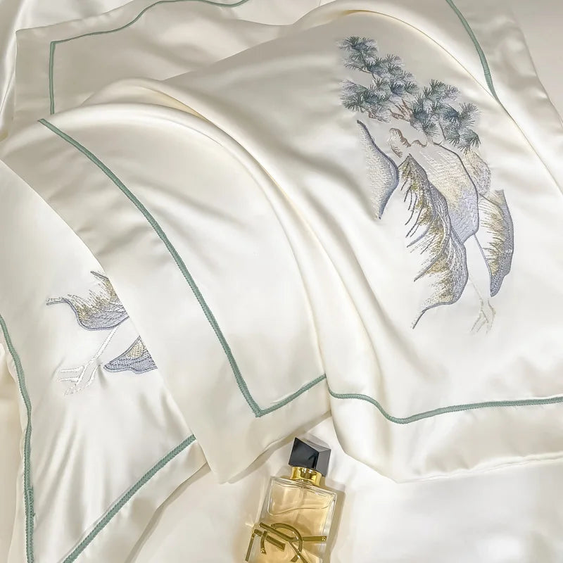 4Pcs Chinese Style Landscape Embroidery Luxury Bedding Set