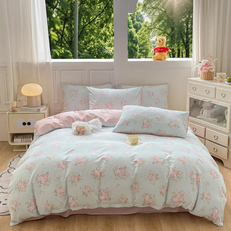 Cotton 4 Piece Bed Set Soft Breathable Bedding