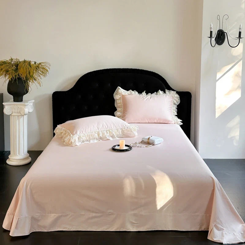 4Pcs Pink Romantic Lace Ruffles Princess Wedding Bedding Set
