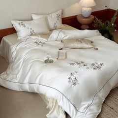 Luxury 600TC Lyocell Eucalyptus Fiber Flowers Embroidery Bedding Set
