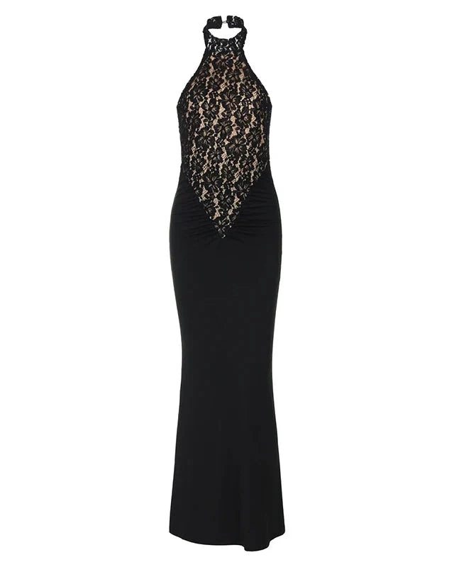 Gabriela Lacework Halter Neck Maxi Dress
