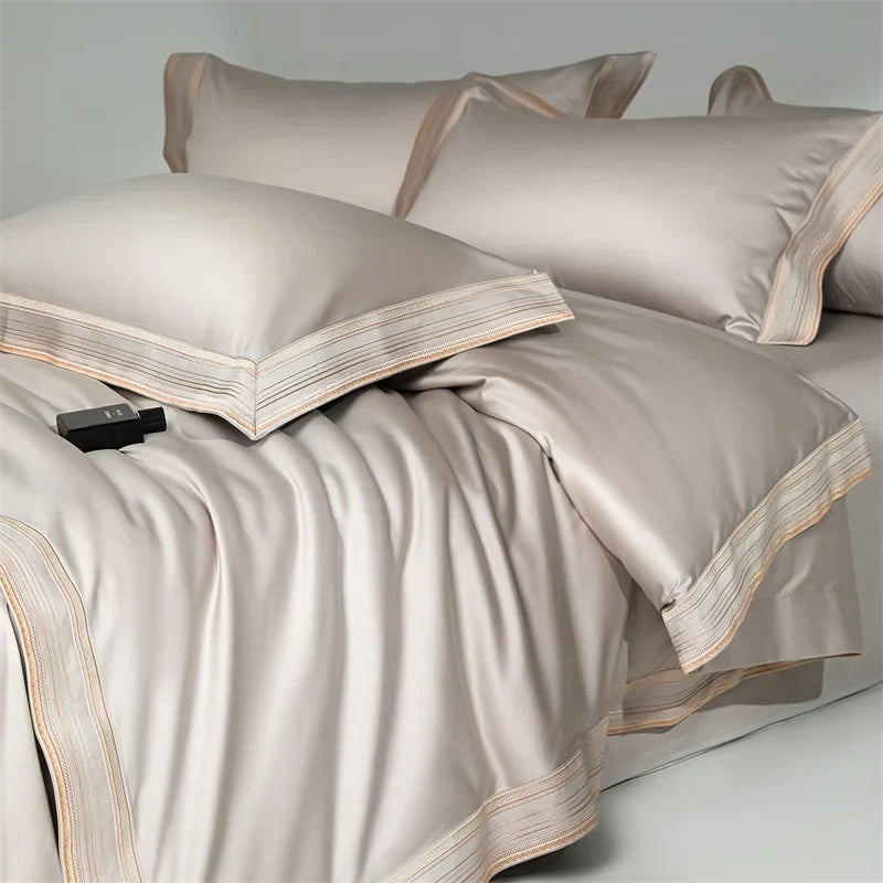 1000TC Egyptian Cotton Luxury Embroidery Solid Color Hotel Style 4Pcs Bedding Set