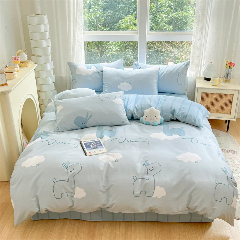 Spring 100% Cotton Duvet Cover Set Fashion Floral Printed Queen Bedding Set