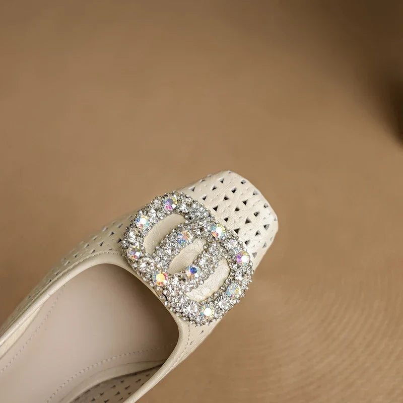 Breathable Hole Leather Cowhide Rhinestone Accessories with Loose Grip High Heels