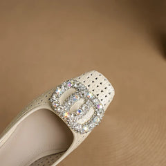 Breathable Hole Leather Cowhide Rhinestone Accessories with Loose Grip High Heels
