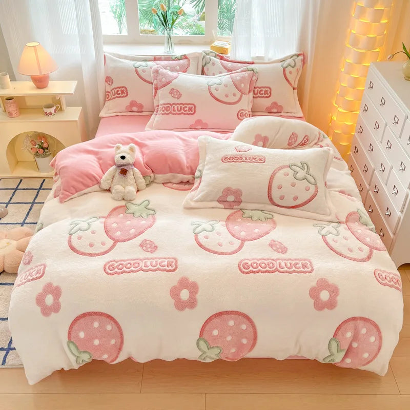 Cute Cartoon Velvet Bedding Set