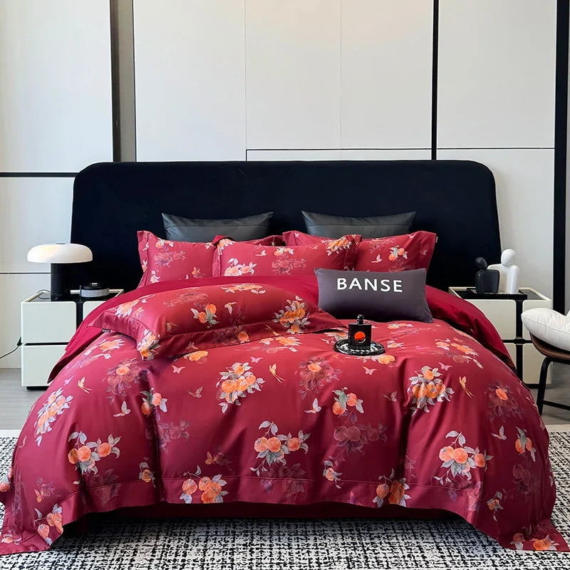 Premium 1000TC Egyptian Cotton Blooming Flowers Digital Printing Bedding Set