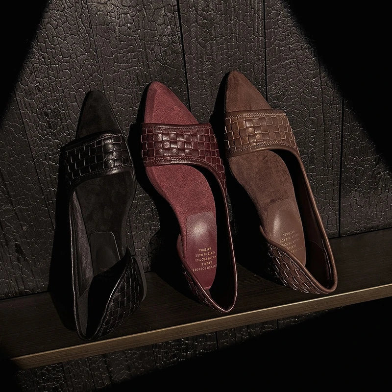 leather woven cowhide low Heel