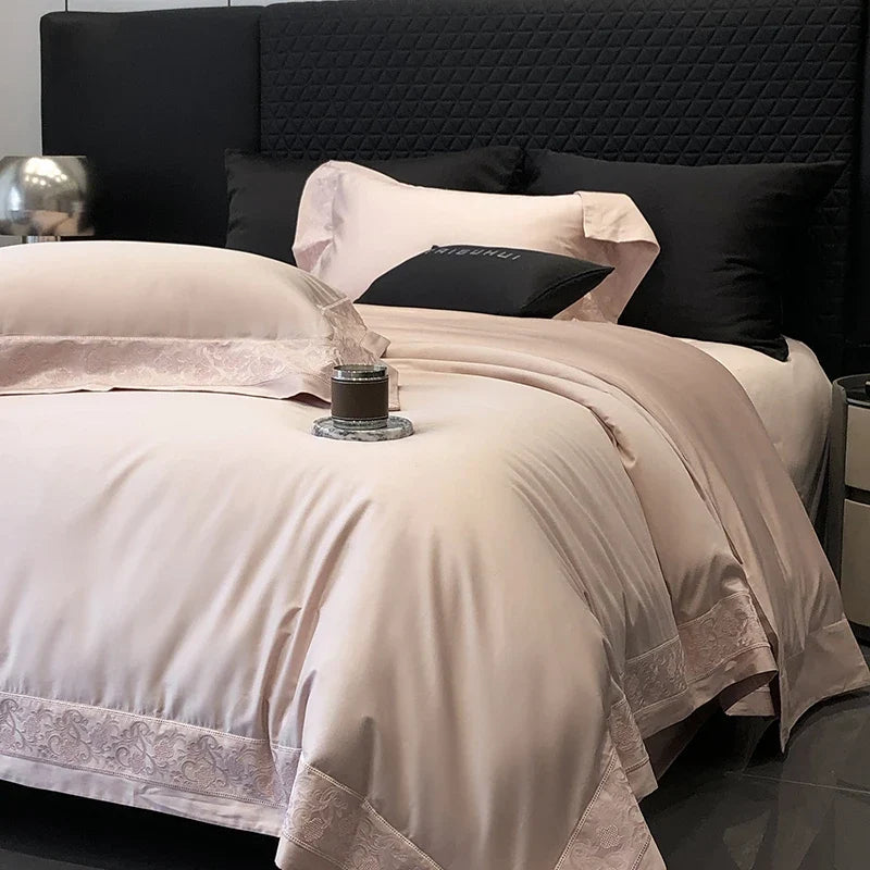 Luxury Hole Punching Embroidery Wide Edge Bedding Set