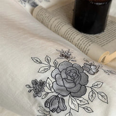 Rose Flowers Embroidery 100% Cotton Wrinkled Yarn Bedding Set