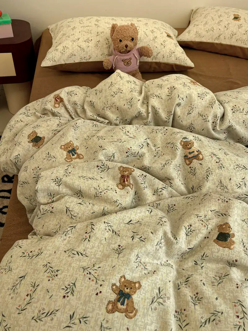 Boys Girls Duvet Cover Set with Zipper Ins Cute Cartoon Bed Flat Sheet Pillowcases No Filler Twin Queen Size Fashion Bedding Set