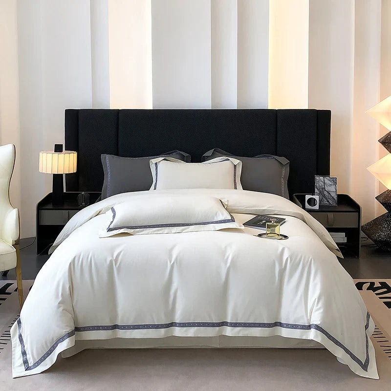 100% Cotton Thickened Brushed Fabric Simple Embroidery Bedding Set