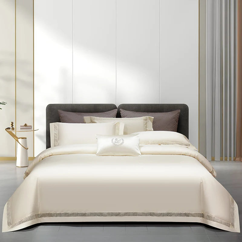 1400TC Egyptian Cotton Grey Luxury Hotel Style Hollow Wide Edge Bedding Set