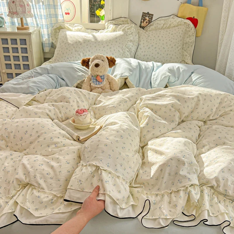 Princess Style Cartoon Floral Ruffles Bedding Set