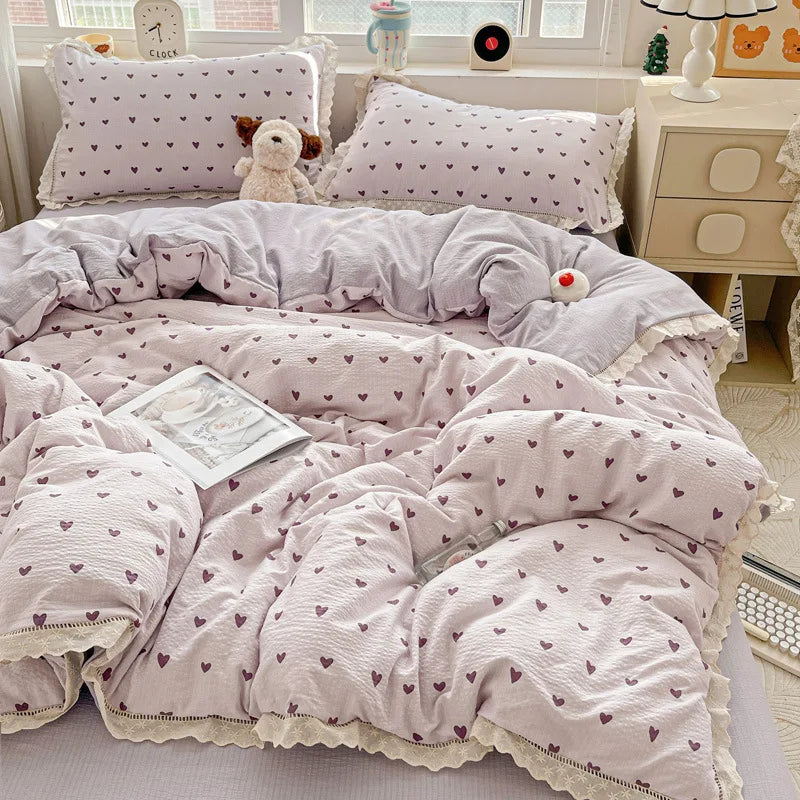 Korean Double-layer Gauze Lace Ruffle Bedding Set
