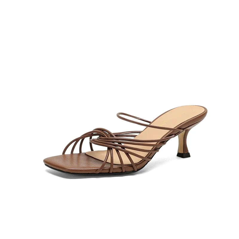 leather sheepskin retro woven comfortable and breathable high Heels