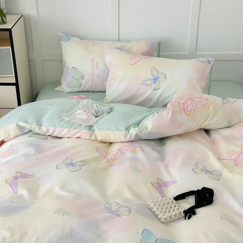 White Blue Duvet Cover Set Ins Simple Single Queen Size Girls Boys Flat Sheet Pillowcase No Filler Home Decor Bedding Set