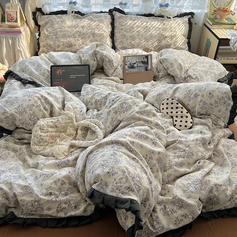 Korean Style Lace Ruffle Bedding Set
