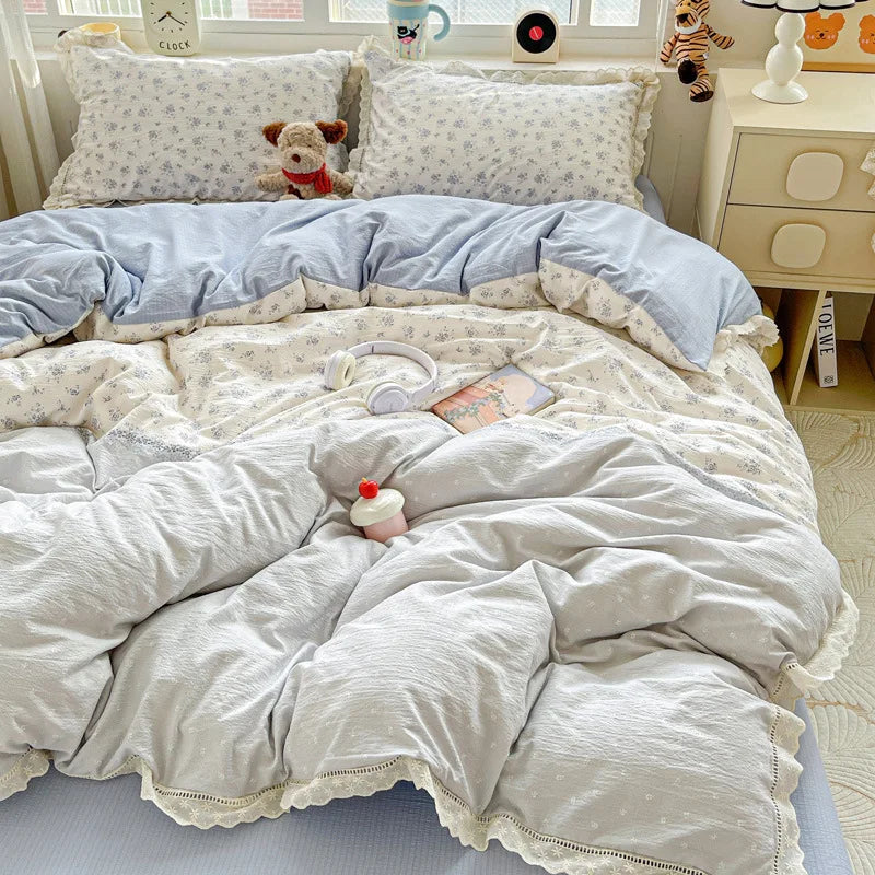 Korean Double-layer Gauze Lace Ruffle Bedding Set
