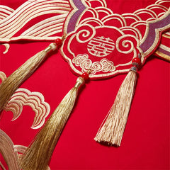 4/6/9Pcs Red Luxury Chinese Wedding Style Dragon Phoenix Embroidery Bedding Set