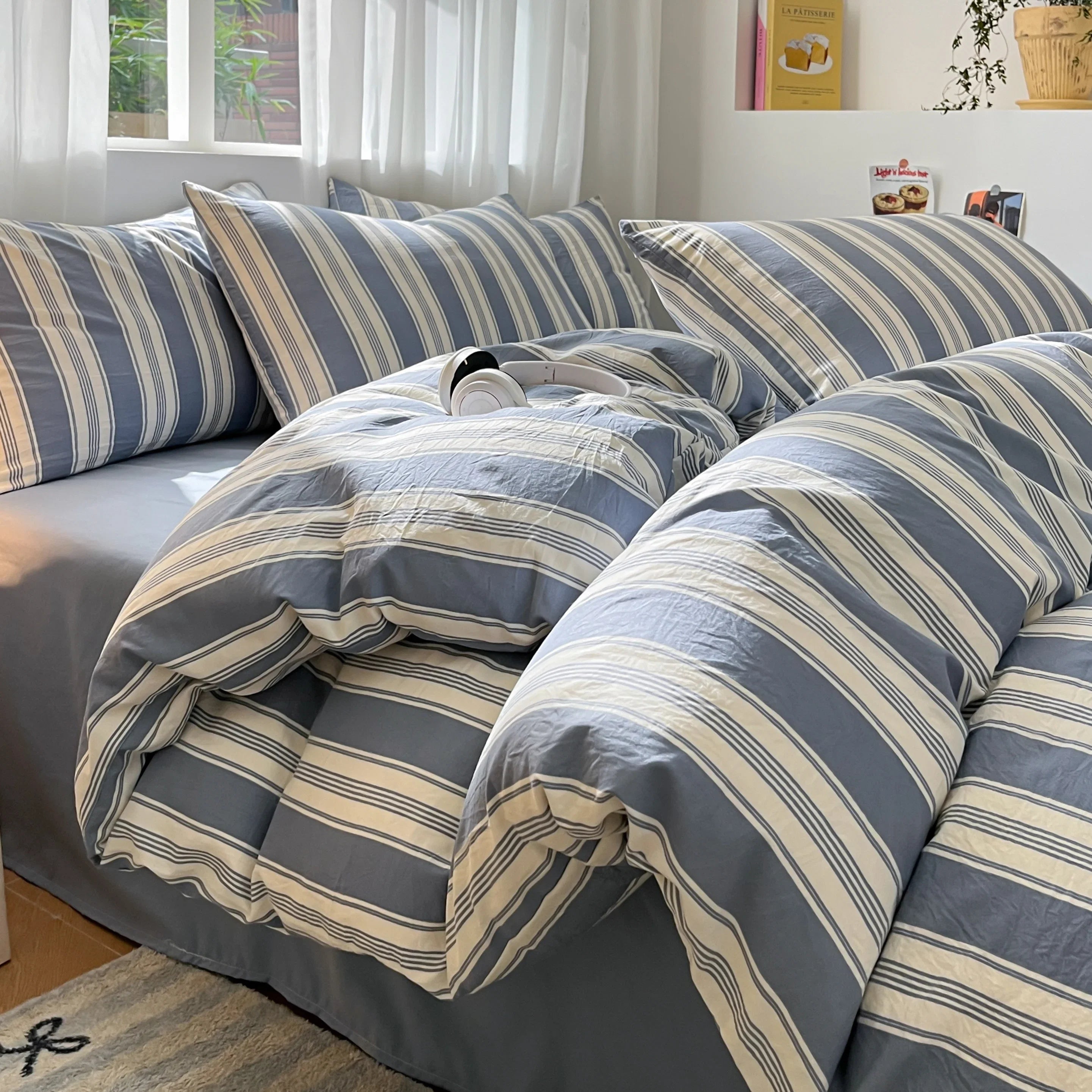 3/4 Pcs Blue Checkered Bedding Set